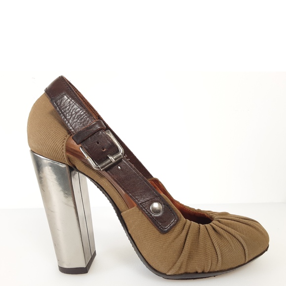 Dries Van Noten Italy Heels Military Style Heels Green Kaki Brown US 5 - Picture 4 of 9